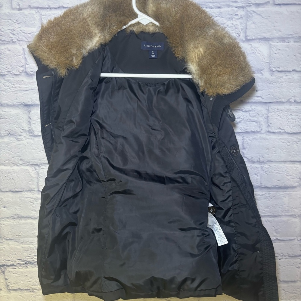Lands' End Women's Goose Down Puffer Vest Faux Fur Hood Small Outdoor - Picture 10 of 12